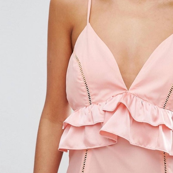NWT ASOS Peach blush open back ruffle midi dress - Picture 2 of 3